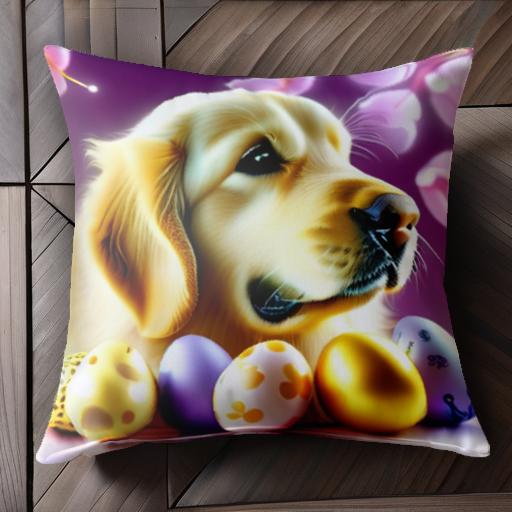 桜 ゴールデンレトリバー 卵 花 クッションカバー 45×45cm アニマル柄 おしゃれ 可愛い クッション本体..