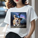 Tシャツ レディース 犬ファン 半袖 春夏 犬柄 プリント カジュアル かわいい 人間用 フィットネス ダンス 魔法の帽子 コーギー 星空 虹