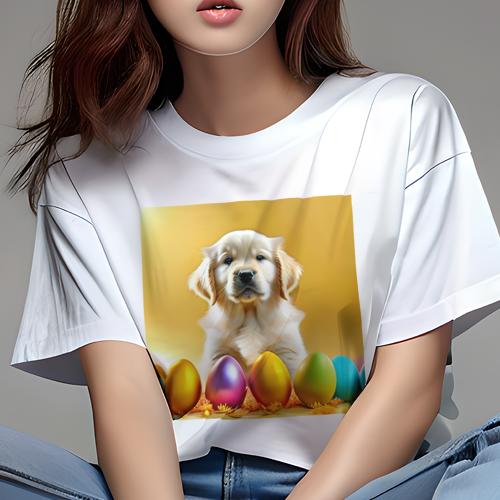 Tシャツ レディース 犬ファン 半袖 春夏 犬柄 プリント カジュアル かわいい 人間用 フィットネス ダンス カラフルな卵 ゴールデンレトリバー 花 Tシャツ レディース 犬ファン 半袖 春夏 犬柄 プリント カジュアル かわいい 人間用 フィットネス ダンス カラフルな卵 ゴールデンレトリバー 花