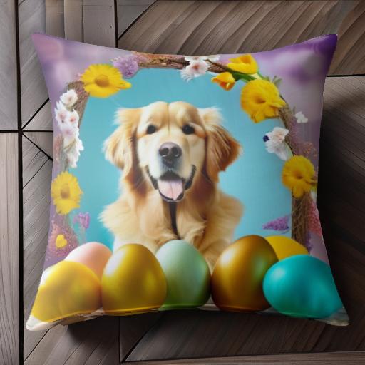 花 ゴールデンレトリバー 卵 飾り クッションカバー 45×45cm アニマル柄 おしゃれ 可愛い クッション本体付き 正方形 犬ファン
