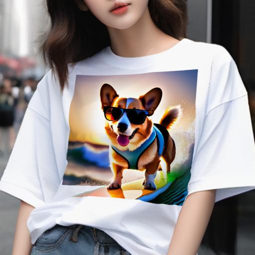 Tシャツ メンズ キッズ 犬ファン 半袖 春夏 犬柄 プリント カジュアル かわいい 人間用 フィットネス ダンス サングラス ウェルシュコーギー サーフィン 波 夕日