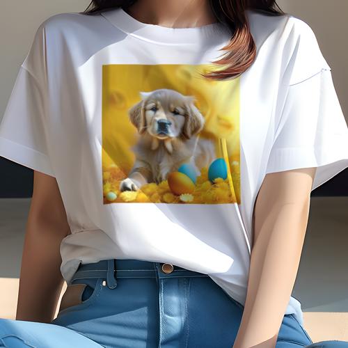 Tシャツ レディース 犬ファン 半袖 春夏 犬柄 プリント カジュアル かわいい 人間用 フィットネス ダンス 卵 ゴールデンレトリバー 花 背景 Tシャツ レディース 犬ファン 半袖 春夏 犬柄 プリント カジュアル かわいい 人間用 フィットネス ダンス 卵 ゴールデンレトリバー 花 背景