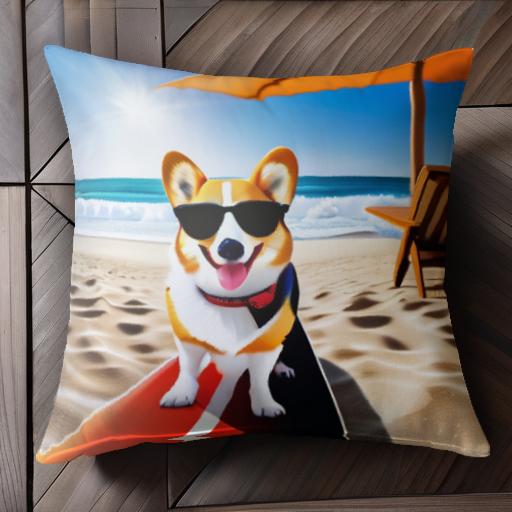 サングラス コーギー サーフボード ビーチ 太陽 パラソル クッションカバー 45×45cm アニマル柄 おしゃ..