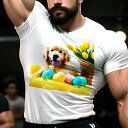 Tシャツ メンズ キッズ 犬ファン 半袖 春夏 犬柄 プリント カジュアル かわいい 人間用 フィットネス ダンス 黄色いチューリップ ゴールデンレトリバー バスケット カラフルな卵