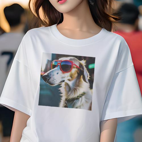 Tシャツ レディース 犬ファン 半袖 春夏 犬柄 プリント カジュアル かわいい 人間用 フィットネス ダンス サングラス ボルゾイ 街 Tシャツ レディース 犬ファン 半袖 春夏 犬柄 プリント カジュアル かわいい 人間用 フィットネス ダンス サングラス ボルゾイ 街
