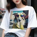 Tシャツ メンズ キッズ 犬ファン 半袖 春夏 犬柄 プリント カジュアル かわいい 人間用 フィットネス ダンス サングラス ボルゾイ 黄色のコート 街 建物...