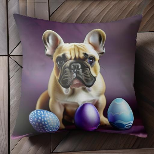 イースターエッグ フレンチブルドッグ 紫色 点 クッションカバー 45×45cm アニマル柄 おしゃれ 可愛い クッション本体付き 正方形 犬ファン