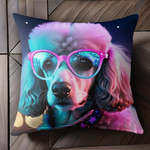 夜空 プードル 星 メガネ カラフル かわいい クッションカバー 45×45cm アニマル柄 おしゃれ 可愛い クッション本体付き 正方形 犬ファン