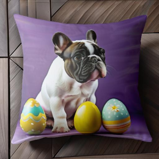 卵 フレンチブルドッグ イースター クッションカバー 45×45cm アニマル柄 おしゃれ 可愛い クッション本体付き 正方形 犬ファン