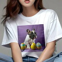 Tシャツ レディース 犬ファン 半袖 春夏 犬柄 プリント カジュアル かわいい 人間用 フィットネス ダンス 卵 フレンチブルドッグ イースター
