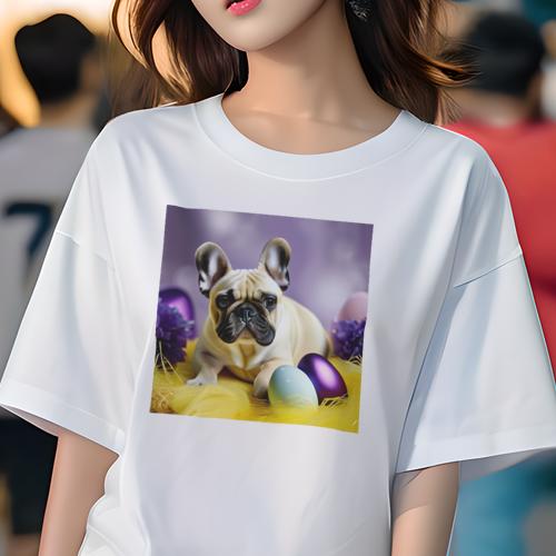 Tシャツ レディース 犬ファン 半袖 春夏 犬柄 プリント カジュアル かわいい 人間用 フィットネス ダンス イースターエッグ フレンチブルドッグ イースター 紫色 黄色 デコレーション Tシャツ レディース 犬ファン 半袖 春夏 犬柄 プリント カジュアル かわいい 人間用 フィットネス ダンス イースターエッグ フレンチブルドッグ イースター 紫色 黄色 デコレーション