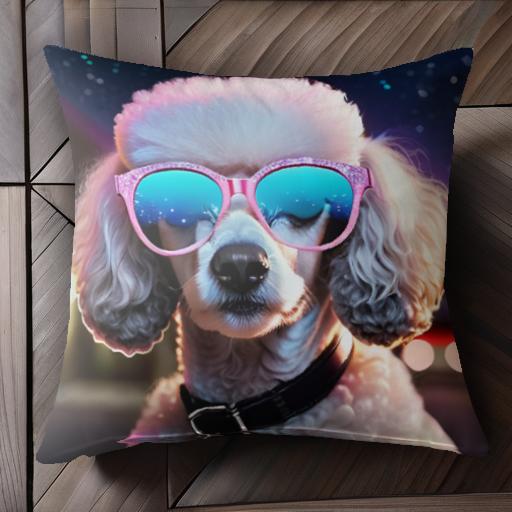 サングラス プードル 夜空 カラー クッションカバー 45×45cm アニマル柄 おしゃれ 可愛い クッション本..