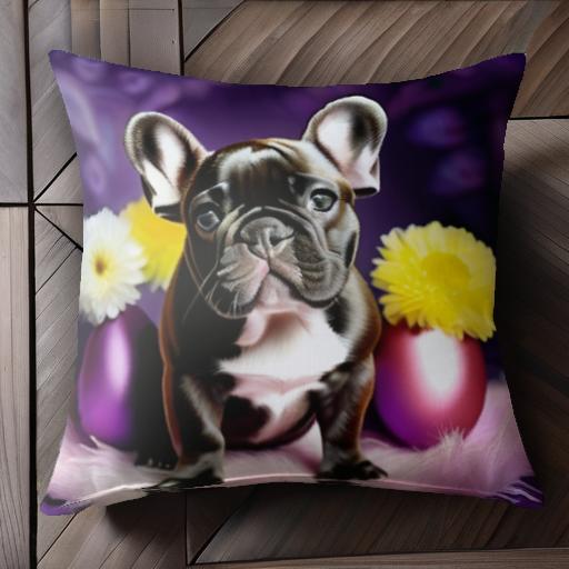 花 フレンチブルドッグ イースターエッグ カーペット クッションカバー 45×45cm アニマル柄 おしゃれ 可愛い クッション本体付き 正方形 犬ファン