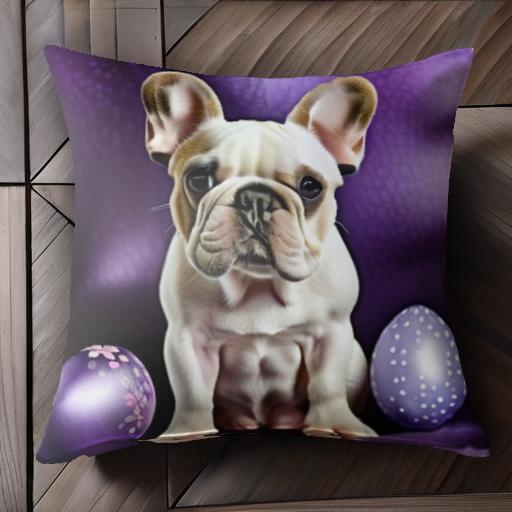 イースターエッグ フレンチブルドッグ 紫の背景 クッションカバー 45×45cm アニマル柄 おしゃれ 可愛い..