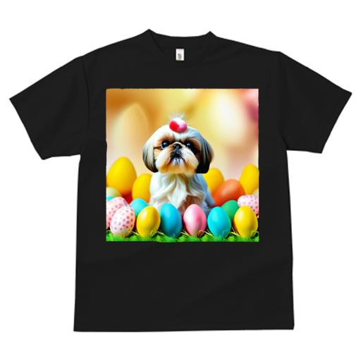 Tシャツ レディース 犬ファン 半袖 春夏 犬柄 プリント カジュアル かわいい 人間用 フィットネス ダンス イースターエッグ シーズー 草 ぼかし背景