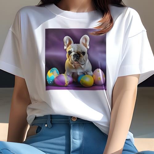Tシャツ レディース 犬ファン 半袖 春夏 犬柄 プリント カジュアル かわいい 人間用 フィットネス ダンス イースターエッグ フレンチブルドッグ 紫色の背景 Tシャツ レディース 犬ファン 半袖 春夏 犬柄 プリント カジュアル かわいい 人間用 フィットネス ダンス イースターエッグ フレンチブルドッグ 紫色の背景