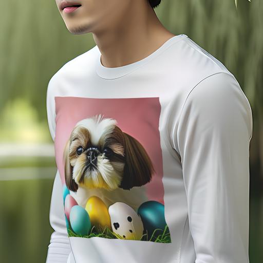 長袖Tシャツ 人間用 メンズ 秋春夏 プリント レジャー アウトドア カジュアル かわいい 犬ファン イースターエッグ シーズー ピンクの背景 芝生 長袖Tシャツ 人間用 メンズ 秋春夏 プリント レジャー アウトドア カジュアル かわいい 犬ファン イースターエッグ シーズー ピンクの背景 芝生