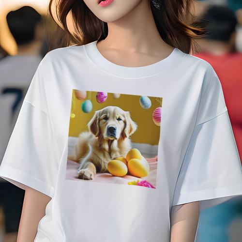 Tシャツ レディース 犬ファン 半袖 春夏 犬柄 プリント カジュアル かわいい 人間用 フィットネス ダンス 卵 ゴールデンレトリバー イースター デコレーション Tシャツ レディース 犬ファン 半袖 春夏 犬柄 プリント カジュアル かわいい 人間用 フィットネス ダンス 卵 ゴールデンレトリバー イースター デコレーション