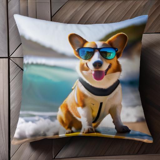 サーフィン ウェルシュコーギー サングラス 海 波 クッションカバー 45×45cm アニマル柄 おしゃれ 可愛い クッション本体付き 正方形 犬ファン サーフィン ウェルシュコーギー サングラス 海 波 クッションカバー 45×45cm アニマル柄 おしゃれ 可愛い クッション本体付き 正方形 犬ファン