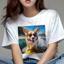 Tシャツ レディース 犬ファン 半袖 春夏 犬柄 プリント カジュアル かわいい 人間用 フィットネス ダンス サングラス コーギー サーフボード ビーチ