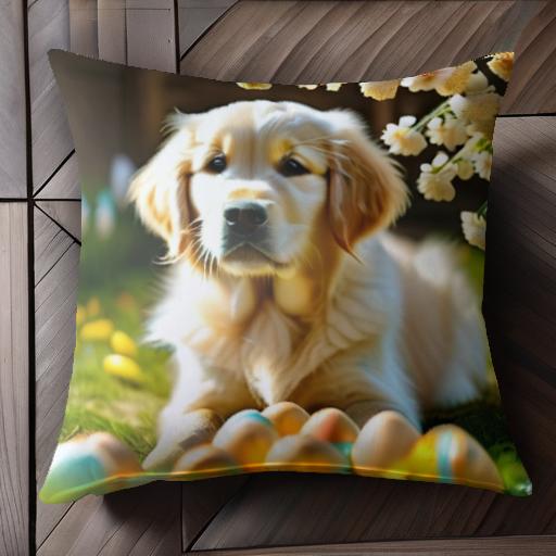 卵 ゴールデンレトリバー 花 芝生 クッションカバー 45×45cm アニマル柄 おしゃれ 可愛い クッション本体付き 正方形 犬ファン 卵 ゴールデンレトリバー 花 芝生 クッションカバー 45×45cm アニマル柄 おしゃれ 可愛い クッション本体付き 正方形 犬ファン
