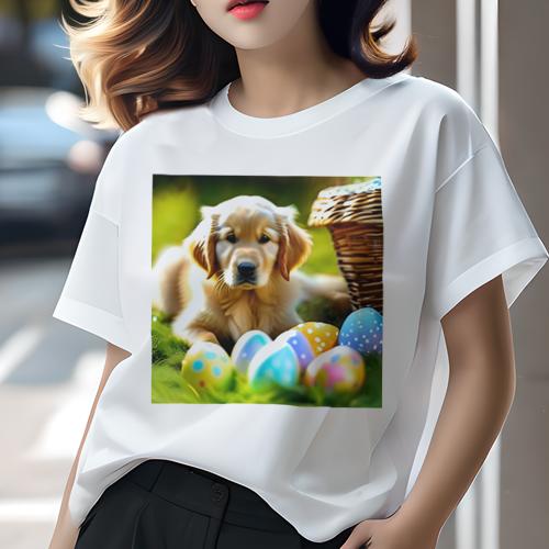 Tシャツ レディース 犬ファン 半袖 春夏 犬柄 プリント カジュアル かわいい 人間用 フィットネス ダンス イースターエッグ ゴールデンレトリバー バスケット 芝生 Tシャツ レディース 犬ファン 半袖 春夏 犬柄 プリント カジュアル かわいい 人間用 フィットネス ダンス イースターエッグ ゴールデンレトリバー バスケット 芝生