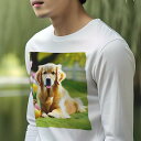 長袖Tシャツ 人間用 メンズ 秋春夏 プリント レジャー アウトドア カジュアル かわいい 犬ファン イースターエッグ ゴールデンレトリバー 花 バスケット 芝生