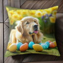 たまご ゴールデンレトリバー 花 屋外 クッションカバー 45×45cm アニマル柄 おしゃれ 可愛い クッション本体付き 正方形 犬ファン