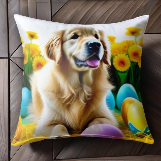 花 ゴールデンレトリバー 卵 春 黄色 カラフル クッションカバー 45×45cm アニマル柄 おしゃれ 可愛い クッション本体付き 正方形 犬ファン 花 ゴールデンレトリバー 卵 春 黄色 カラフル クッションカバー 45×45cm アニマル柄 おしゃれ 可愛い クッション本体付き 正方形 犬ファン