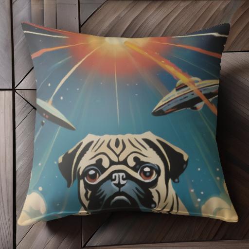 UFO パグ 宇宙 戦い 太陽 光線 クッションカバー 45×45cm アニマル柄 おしゃれ 可愛い クッション本体付き 正方形 犬ファン UFO パグ 宇宙 戦い 太陽 光線 クッションカバー 45×45cm アニマル柄 おしゃれ 可愛い クッション本体付き 正方形 犬ファン