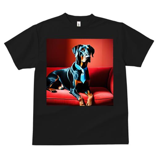 Tシャツ レディース 犬ファン 半袖 春夏 犬柄 プリント カジュアル かわいい 人間用 フィットネス ダンス 赤いソファ ドーベルマン 青いネクタイ