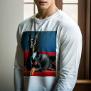 長袖Tシャツ 人間用 メンズ 秋春夏 プリント レジャー アウトドア カジュアル かわいい 犬ファン 赤いソファー ドーベルマン 青いネクタイ