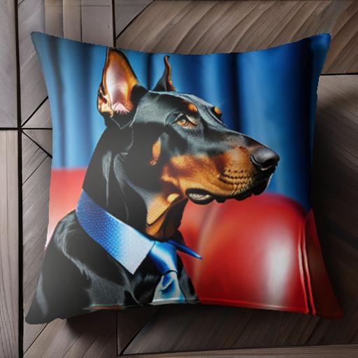 赤いソファ ドーベルマン 青いカーテン 青いネクタイ クッションカバー 45×45cm アニマル柄 おしゃれ ..