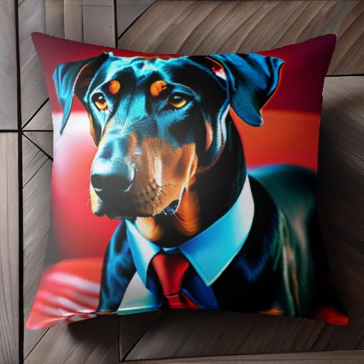 スーツ ドーベルマン 赤いネクタイ ソファ クッションカバー 45×45cm アニマル柄 おしゃれ 可愛い クッション本体付き 正方形 犬ファン