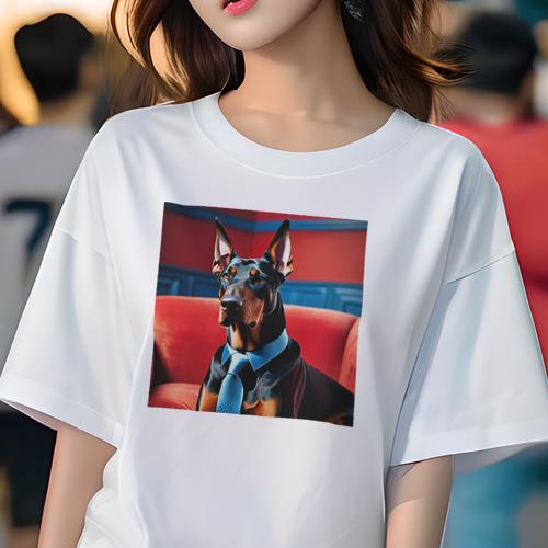 Tシャツ レディース 犬ファン 半袖 春夏 犬柄 プリント カジュアル かわいい 人間用 フィットネス ダンス ネクタイ ドーベルマン ソファ Tシャツ レディース 犬ファン 半袖 春夏 犬柄 プリント カジュアル かわいい 人間用 フィットネス ダンス ネクタイ ドーベルマン ソファ