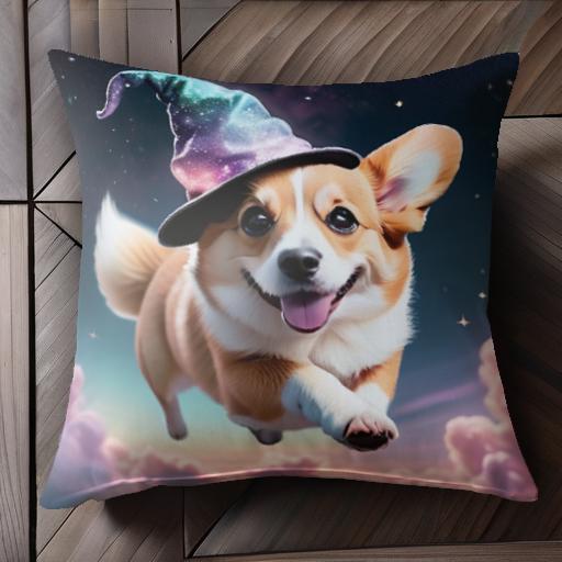 魔法の帽子 ウェルシュコーギーペンブローク 星空 雲 クッションカバー 45×45cm アニマル柄 おしゃれ 可愛い クッション本体付き 正方..