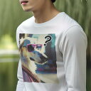 長袖Tシャツ 人間用 メンズ 秋春夏 プリント レジャー アウトドア カジュアル かわいい 犬ファン サングラス ボルゾイ 服 質問マーク