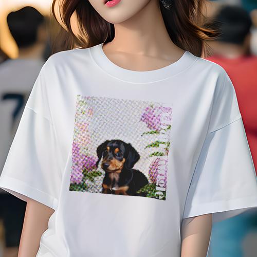 Tシャツ レディース 犬ファン 半袖 春夏 犬柄 プリント カジュアル かわいい 人間用 フィットネス ダンス ドット柄 ダックスフンド 花 都市ジャングル