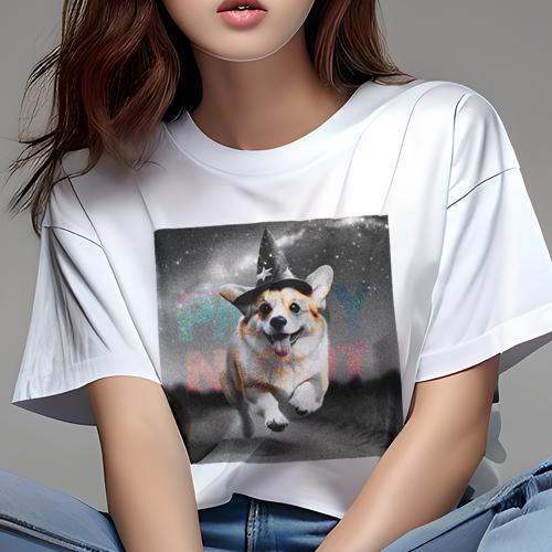 Tシャツ レディース 犬ファン 半袖 春夏 犬柄 プリント カジュアル かわいい 人間用 フィットネス ダンス 魔法使いの帽子 ウェルシュコーギー 夜空 星 パーティ Tシャツ レディース 犬ファン 半袖 春夏 犬柄 プリント カジュアル かわいい 人間用 フィットネス ダンス 魔法使いの帽子 ウェルシュコーギー 夜空 星 パーティ