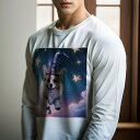 長袖Tシャツ 人間用 メンズ 秋春夏 プリント レジャー アウトドア カジュアル かわいい 犬ファン 帽子 コーギー 星 雲 ファンタジー