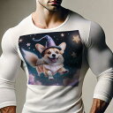 長袖Tシャツ 人間用 メンズ 秋春夏 プリント レジャー アウトドア カジュアル かわいい 犬ファン 帽子 コーギー 星 雲 空 魔法