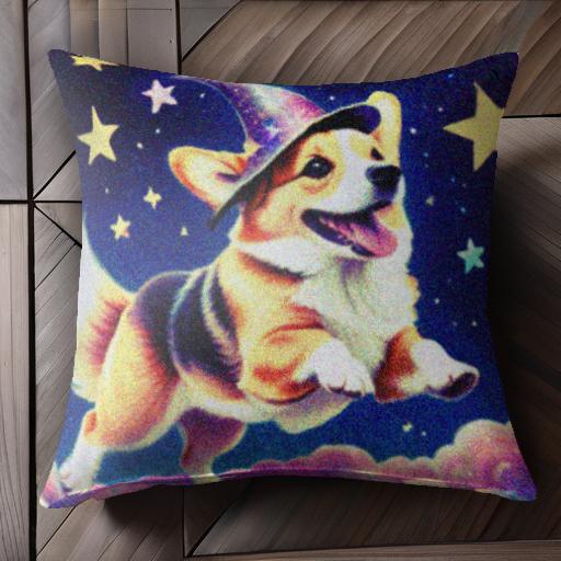 星 ウェルシュコーギー 魔法帽 夜空 雲 クッションカバー 45×45cm アニマル柄 おしゃれ 可愛い クッション本体付き 正方形 犬ファン 星 ウェルシュコーギー 魔法帽 夜空 雲 クッションカバー 45×45cm アニマル柄 おしゃれ 可愛い クッション本体付き 正方形 犬ファン