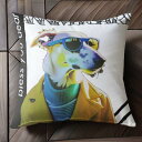 サングラス イングリッシュグレーハウンド 黄色のコート クッションカバー 45×45cm アニマル柄 おしゃれ 可愛い クッション本体付き 正方形 犬ファン
