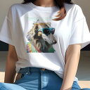 Tシャツ レディース 犬ファン 半袖 春夏 犬柄 プリント カジュアル かわいい 人間用 フィットネス ダンス サングラス ボーダーコリー マフラー テキスト(4)
