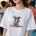 Tシャツ レディース 犬ファン 半袖 春夏 犬柄 プリント カジュアル かわいい 人間用 フィットネス ダンス サングラス ボーダーコリー 文字(4)