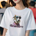 Tシャツ レディース 犬ファン 半袖 春夏 犬柄 プリント カジュアル かわいい 人間用 フィットネス ダンス サングラス ボルゾイ コート 文字