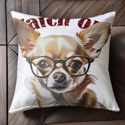 メガネ チワワ テキスト クッションカバー 45×45cm アニマル柄 おしゃれ 可愛い クッション本体付き 正..