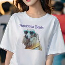 Tシャツ レディース 犬ファン 半袖 春夏 犬柄 プリント カジュアル かわいい 人間用 フィットネス ダンス サングラス サルーキ ジャケット テキスト(4)
