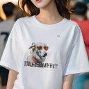 Tシャツ レディース 犬ファン 半袖 春夏 犬柄 プリント カジュアル かわいい 人間用 フィットネス ダンス サングラス その他 マフラー ファッション 文字 カジュアル(4)