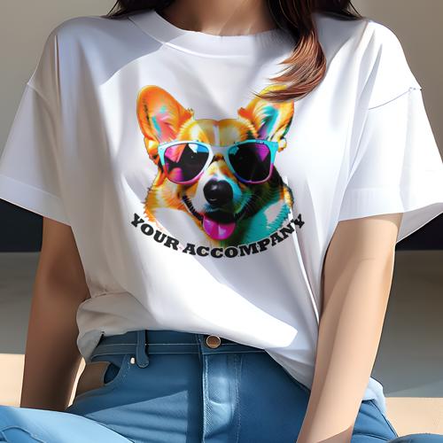 Tシャツ レディース 犬ファン 半袖 春夏 犬柄 プリント カジュアル かわいい 人間用 フィットネス ダンス サングラス ウェルシュコーギー カラフル テキスト Tシャツ レディース 犬ファン 半袖 春夏 犬柄 プリント カジュアル かわいい 人間用 フィットネス ダンス サングラス ウェルシュコーギー カラフル テキスト